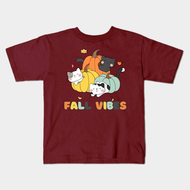 Cute Fall Vibes Cat Trio Kids T-Shirt by Purrrfect Spot